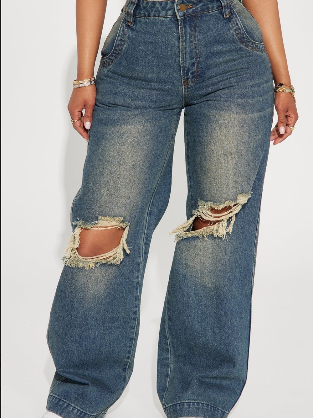 Fashion Nova Distressed High-Rise Wide Leg Jeans - Blue